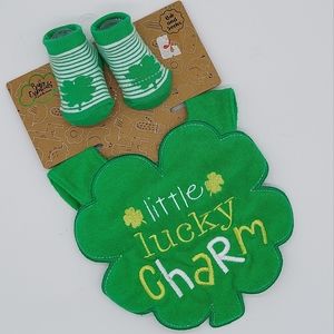 Baby Essentials St Patrick's Day Bib And Socks Little Lucky Charm Set